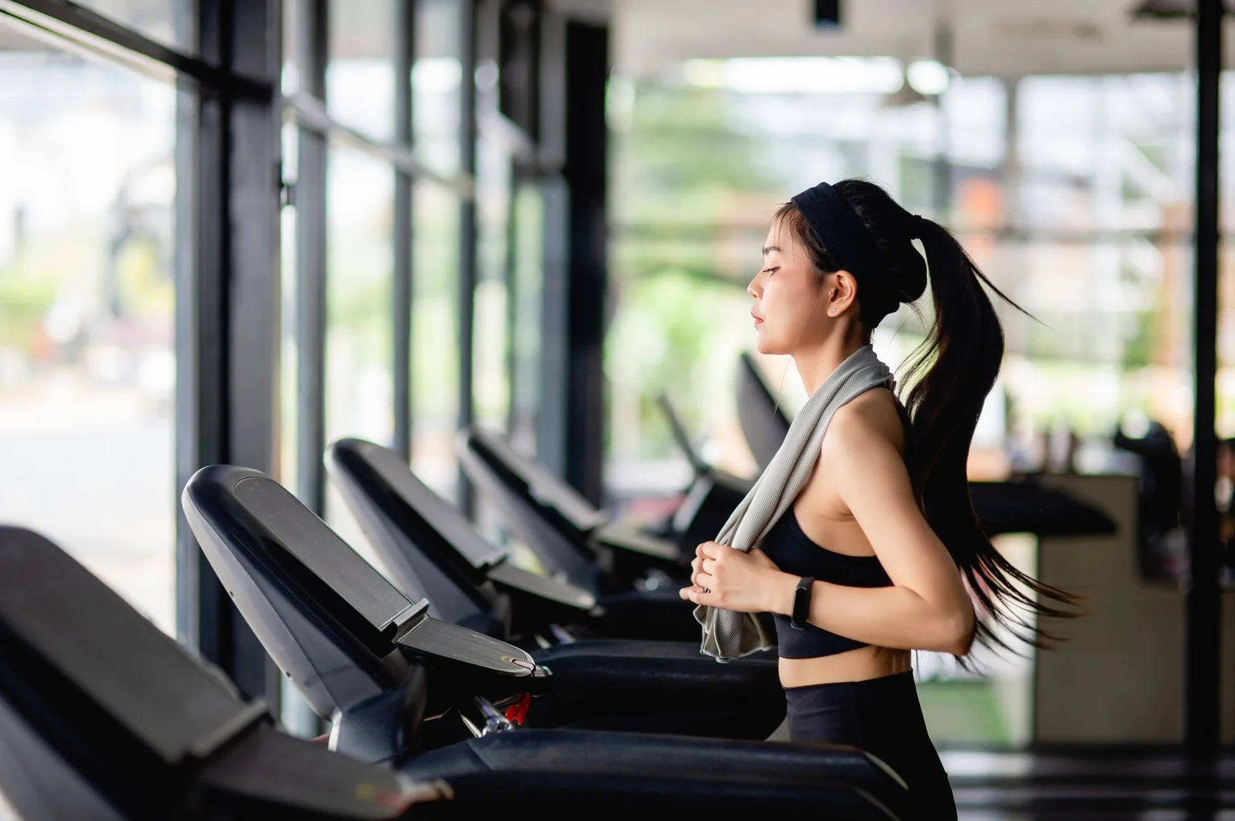 The bright, fully equipped fitness centre