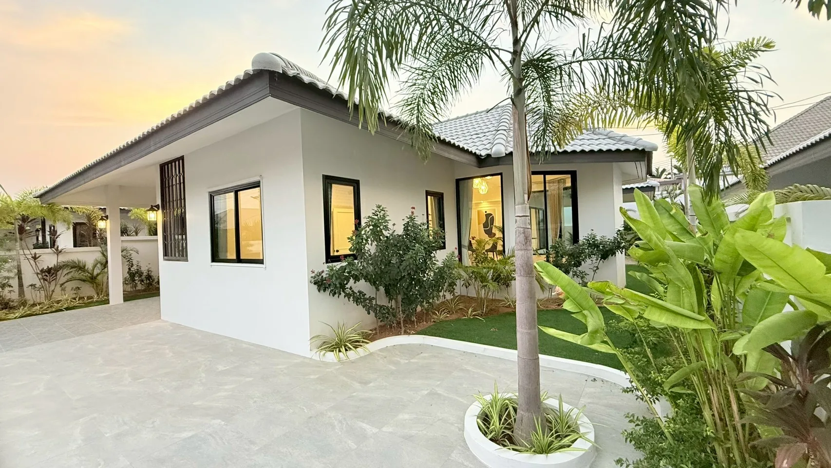 Residence facade at golden hour